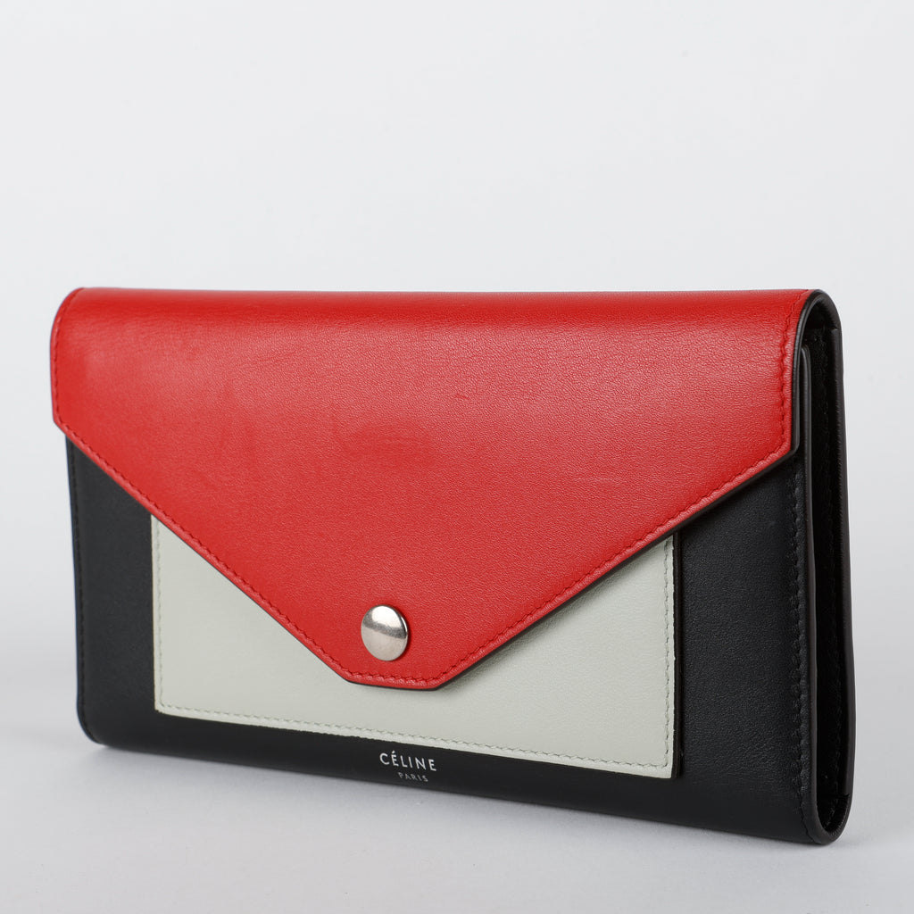 Tricolor Envelope Wallet, Red/Black/Mint