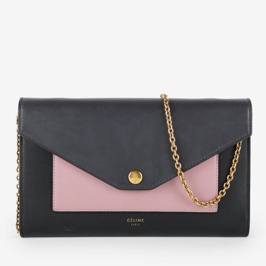 Pocket Envelope Wallet on Chain, Black/Mauve GHW
