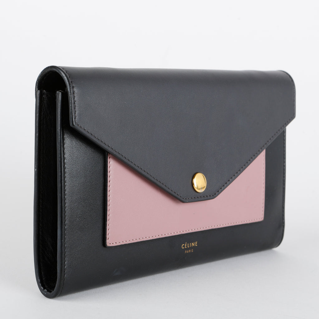 Pocket Envelope Wallet on Chain, Black/Mauve GHW