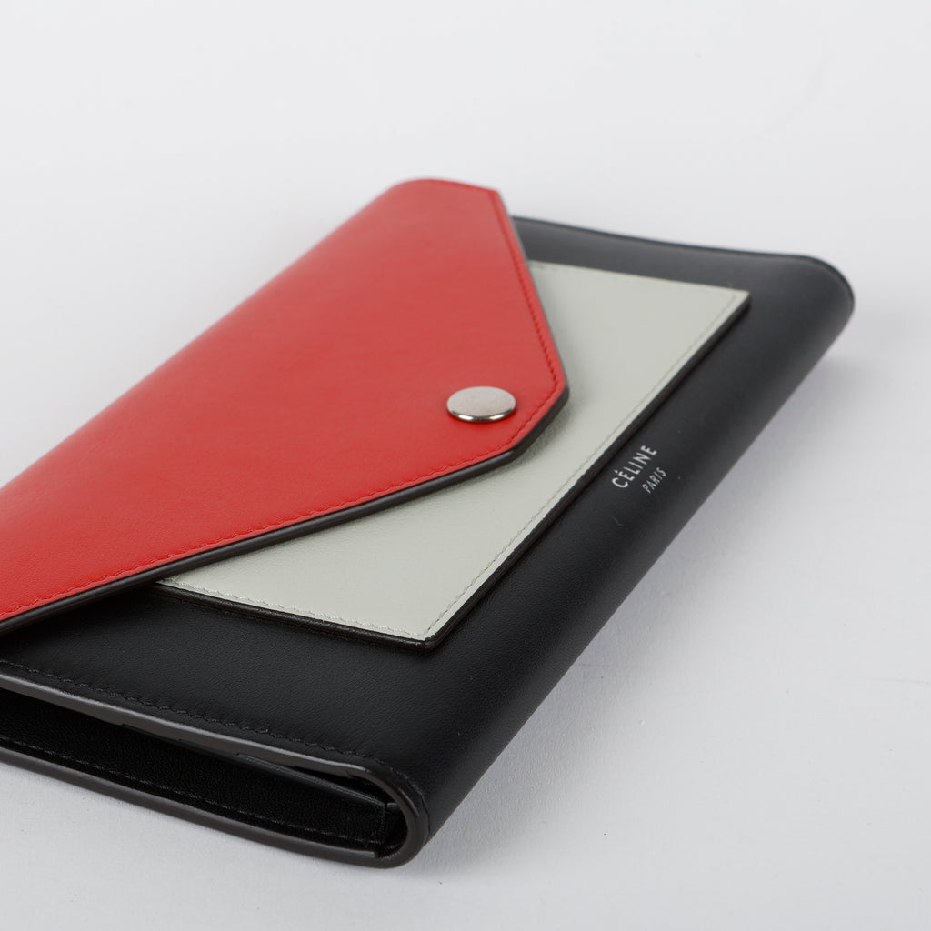 Tricolor Envelope Wallet, Red/Black/Mint