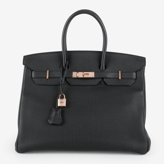Birkin 35, Noir Togo Rose Gold Hardware