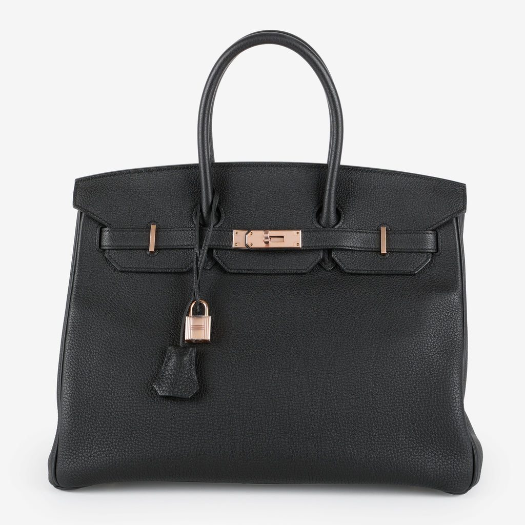 Birkin 35, Noir Togo Rose Gold Hardware