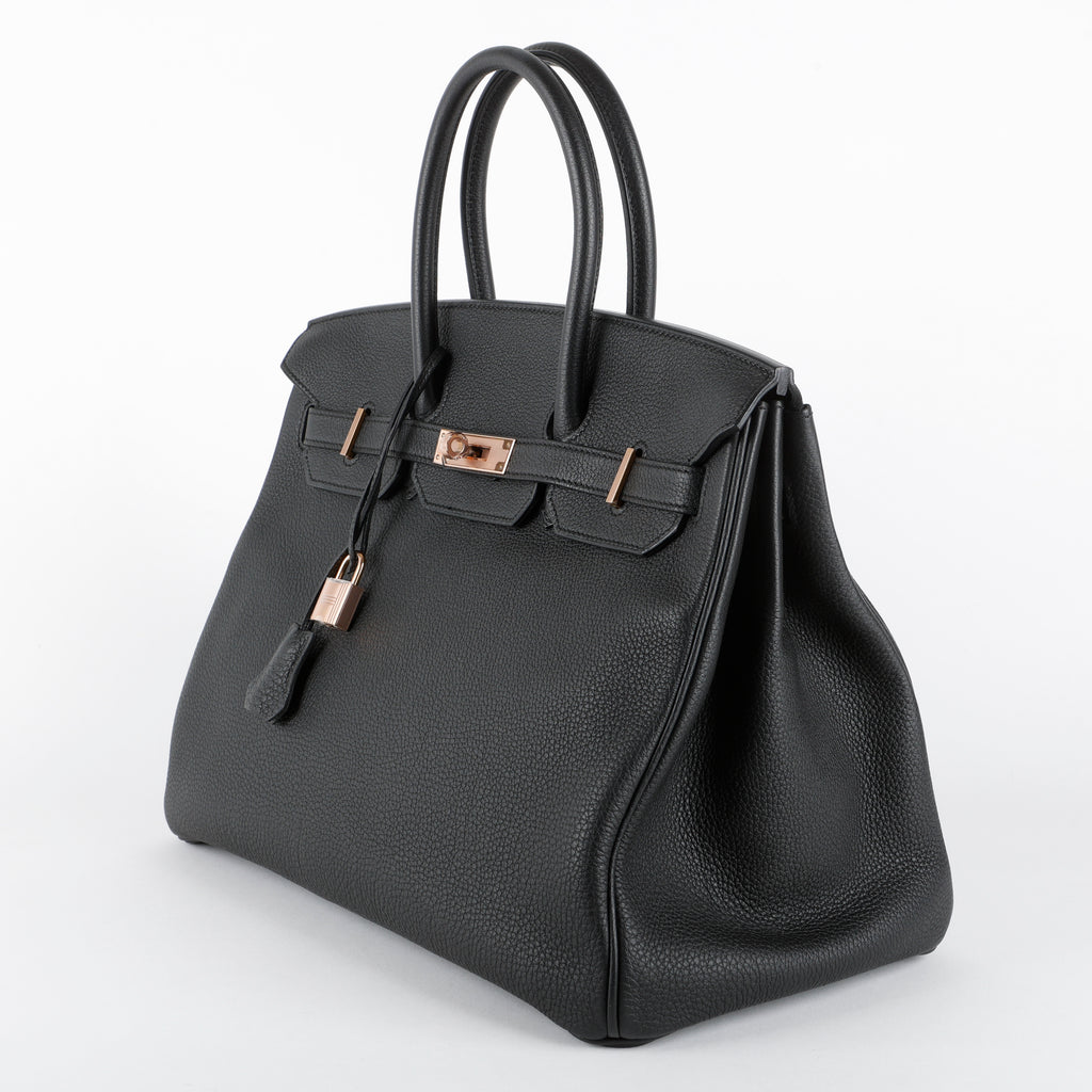 Birkin 35, Noir Togo Rose Gold Hardware