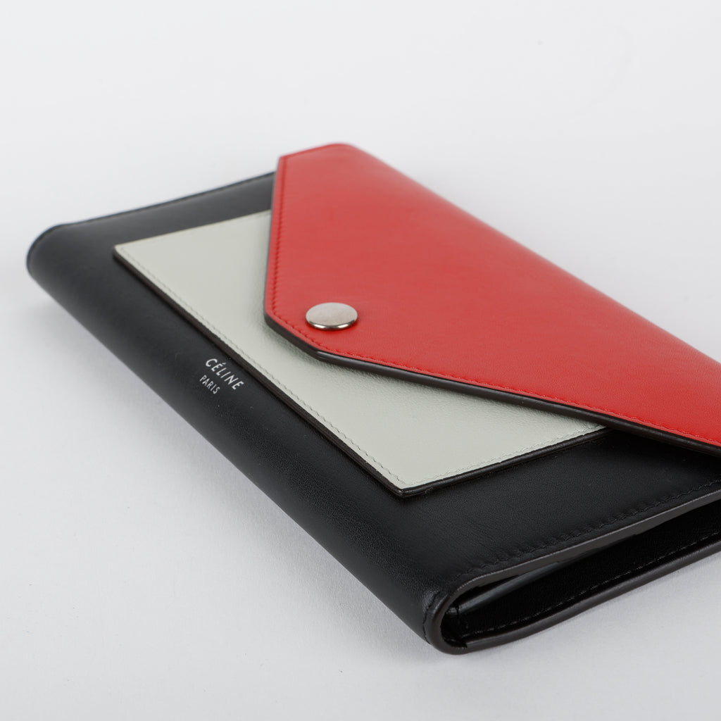 Tricolor Envelope Wallet, Red/Black/Mint