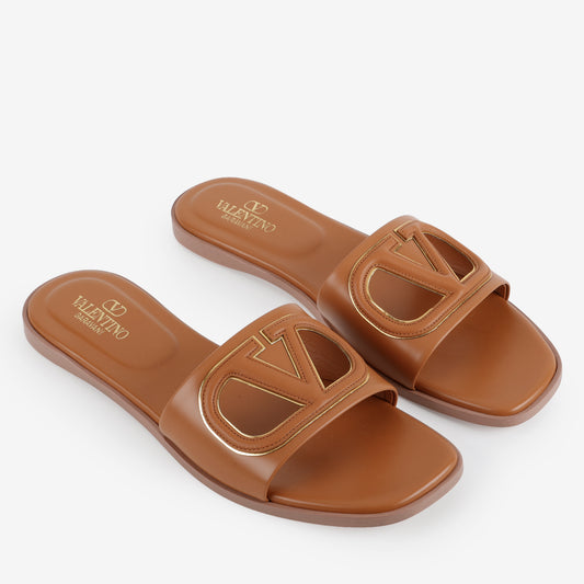 VLogo Signature Slide Sandal, Brown Calfskin (size 40)