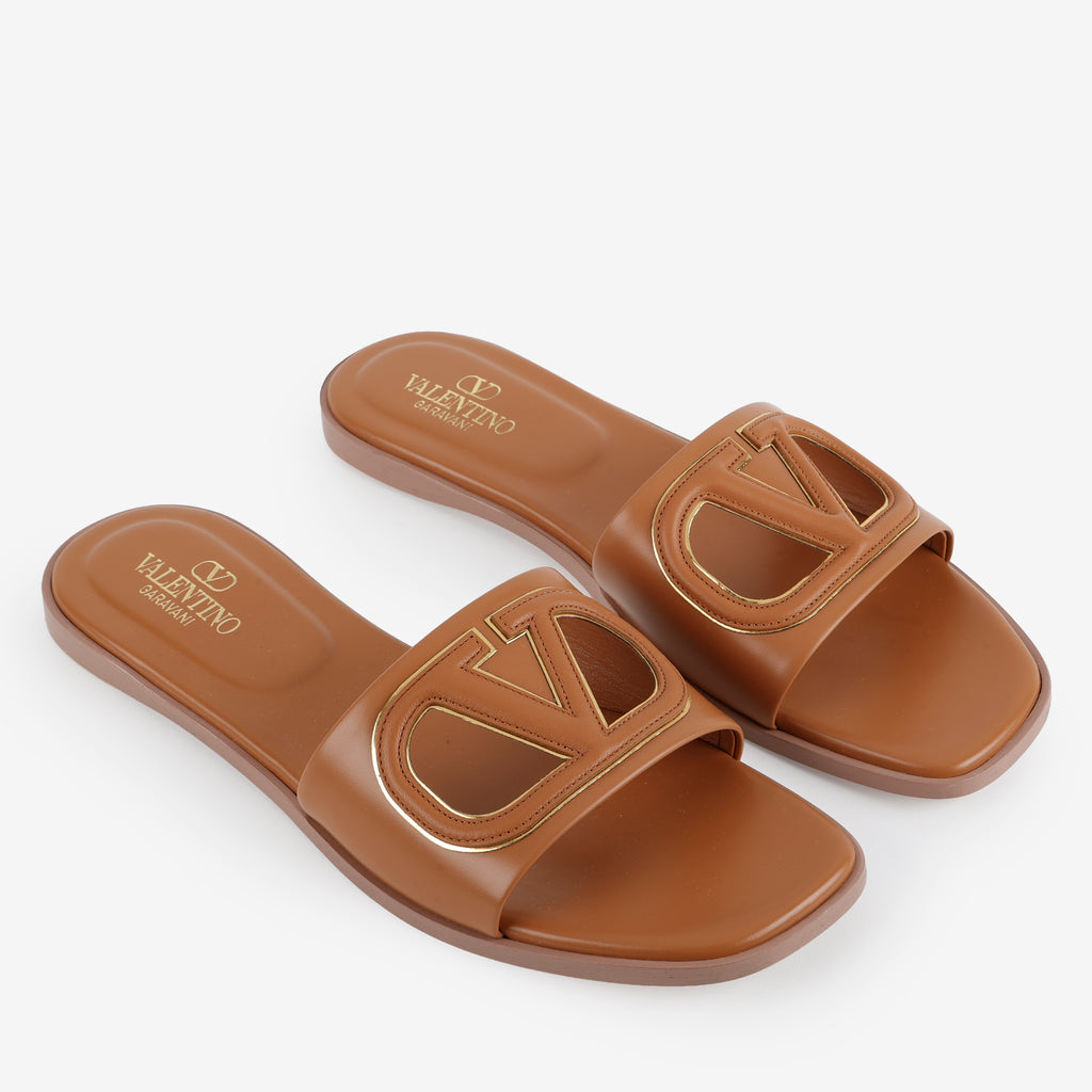 VLogo Signature Slide Sandal, Brown Calfskin (size 40)