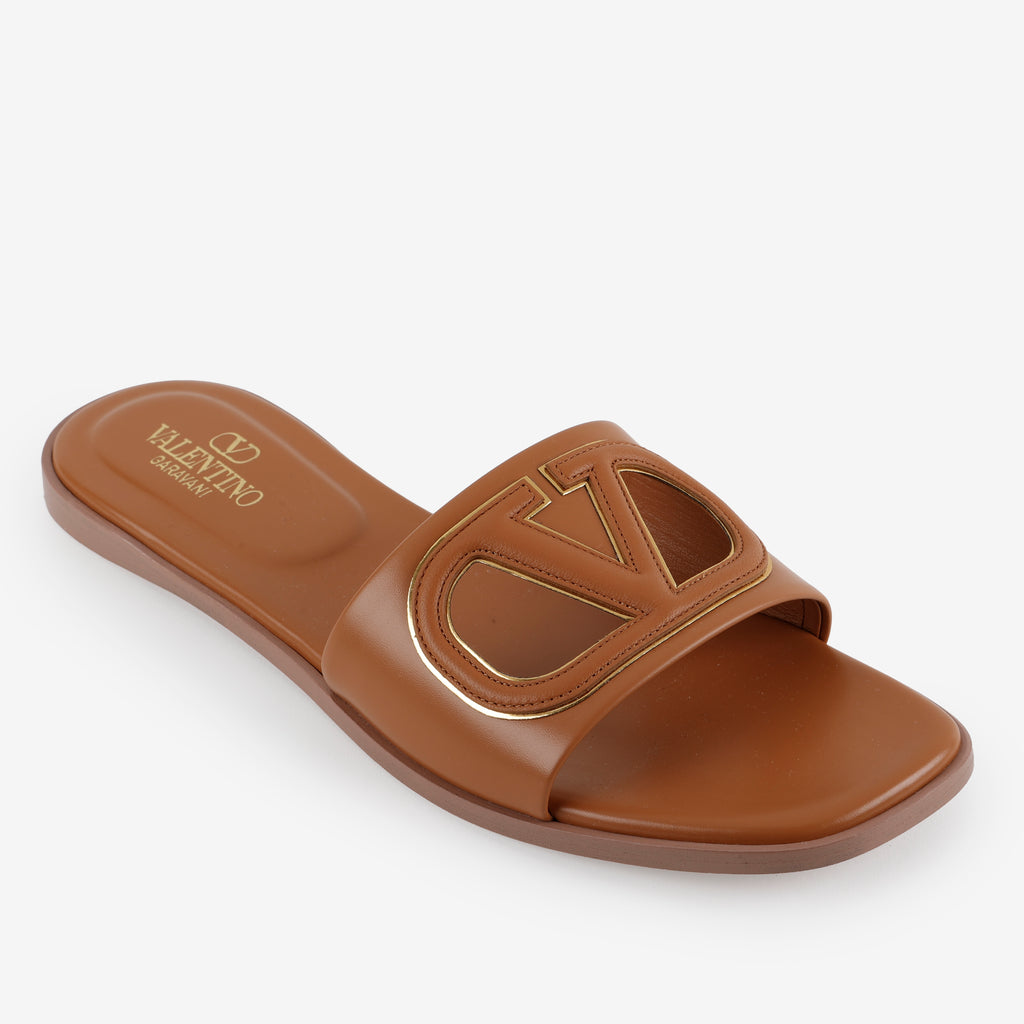 VLogo Signature Slide Sandal, Brown Calfskin (size 40)