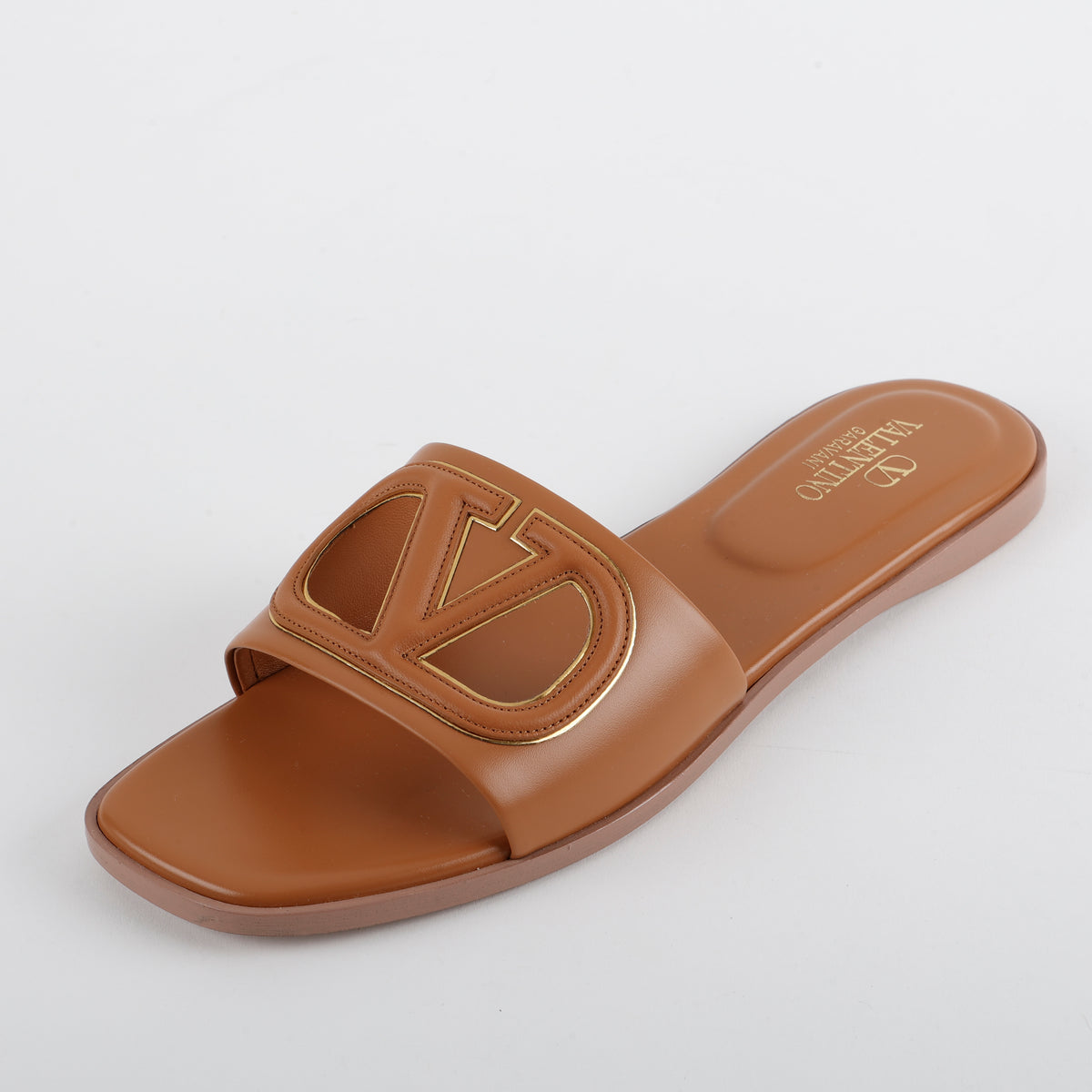 VLogo Signature Slide Sandal, Brown Calfskin (size 40)