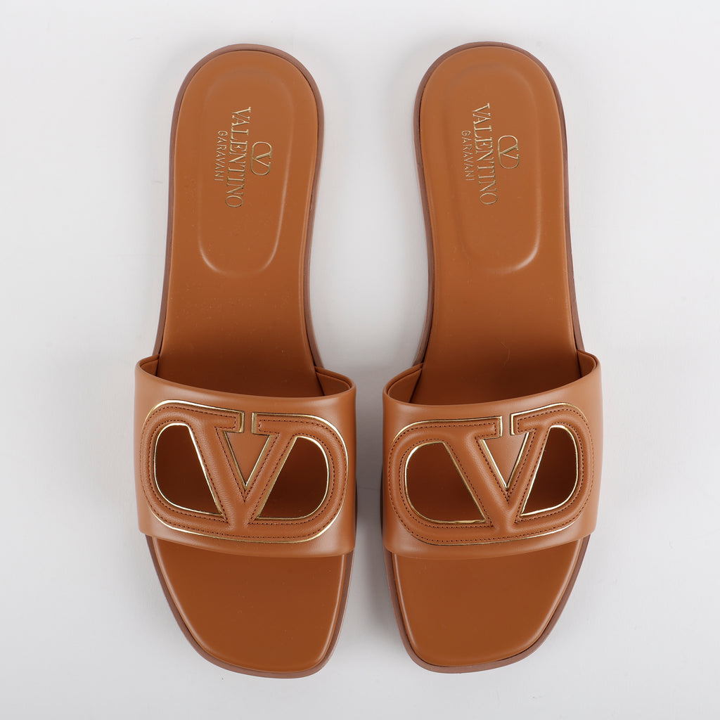 VLogo Signature Slide Sandal, Brown Calfskin (size 40)