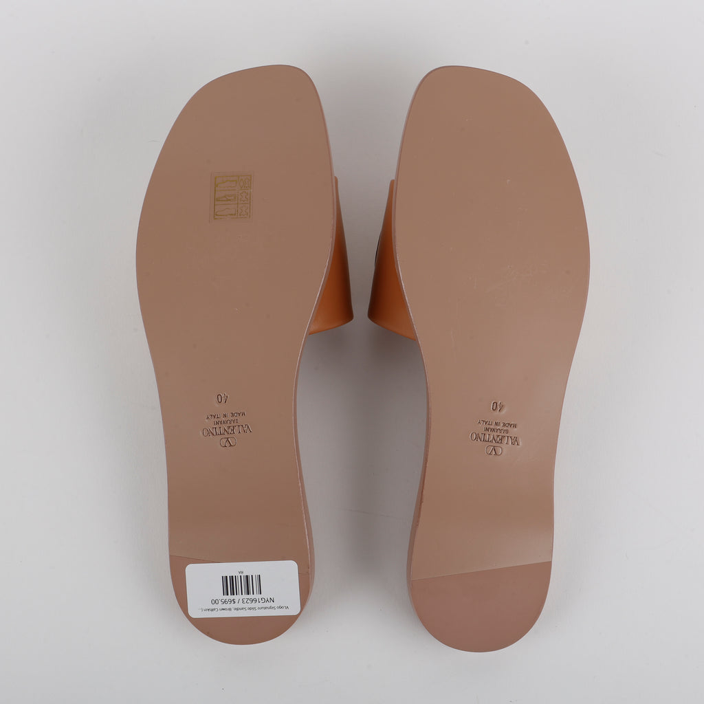 VLogo Signature Slide Sandal, Brown Calfskin (size 40)