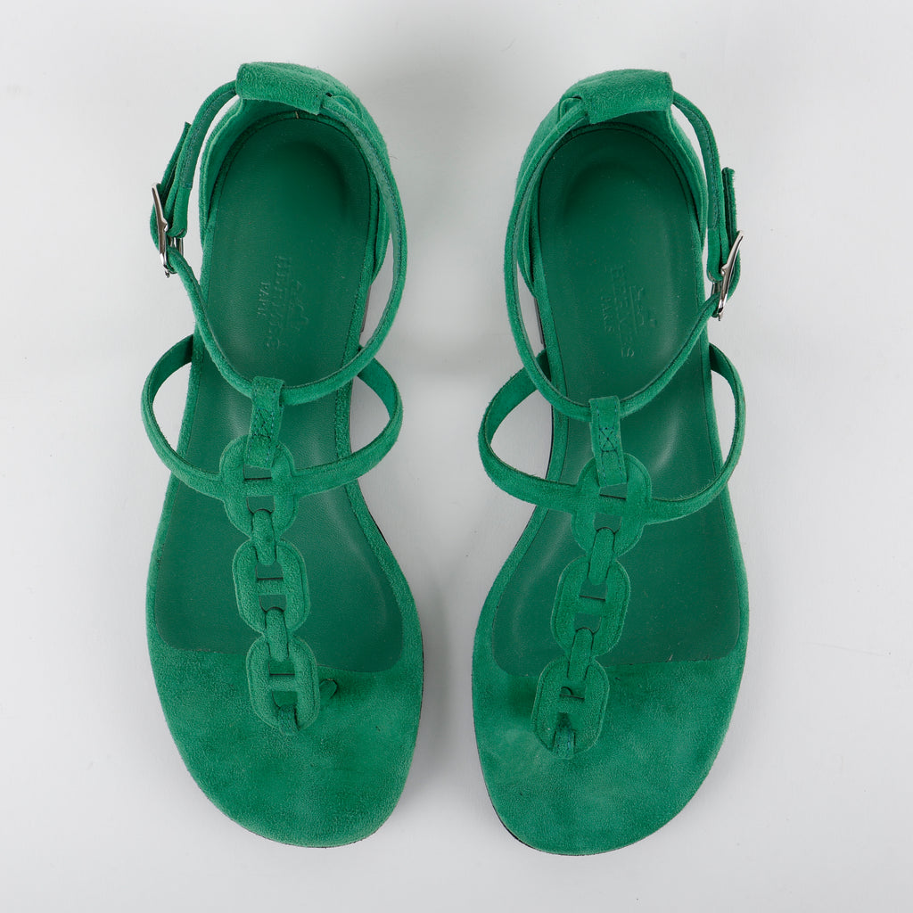 Milos Sandals, Green Suede (size 36)