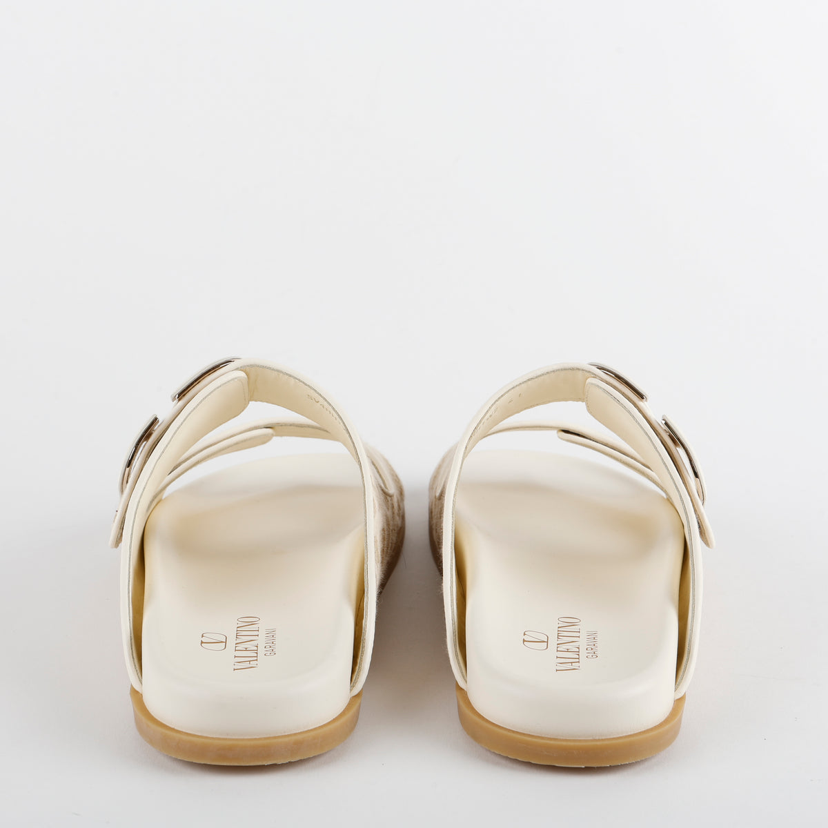 VLogo Signatue Raffia Slides, Cream/Beige (size 41)