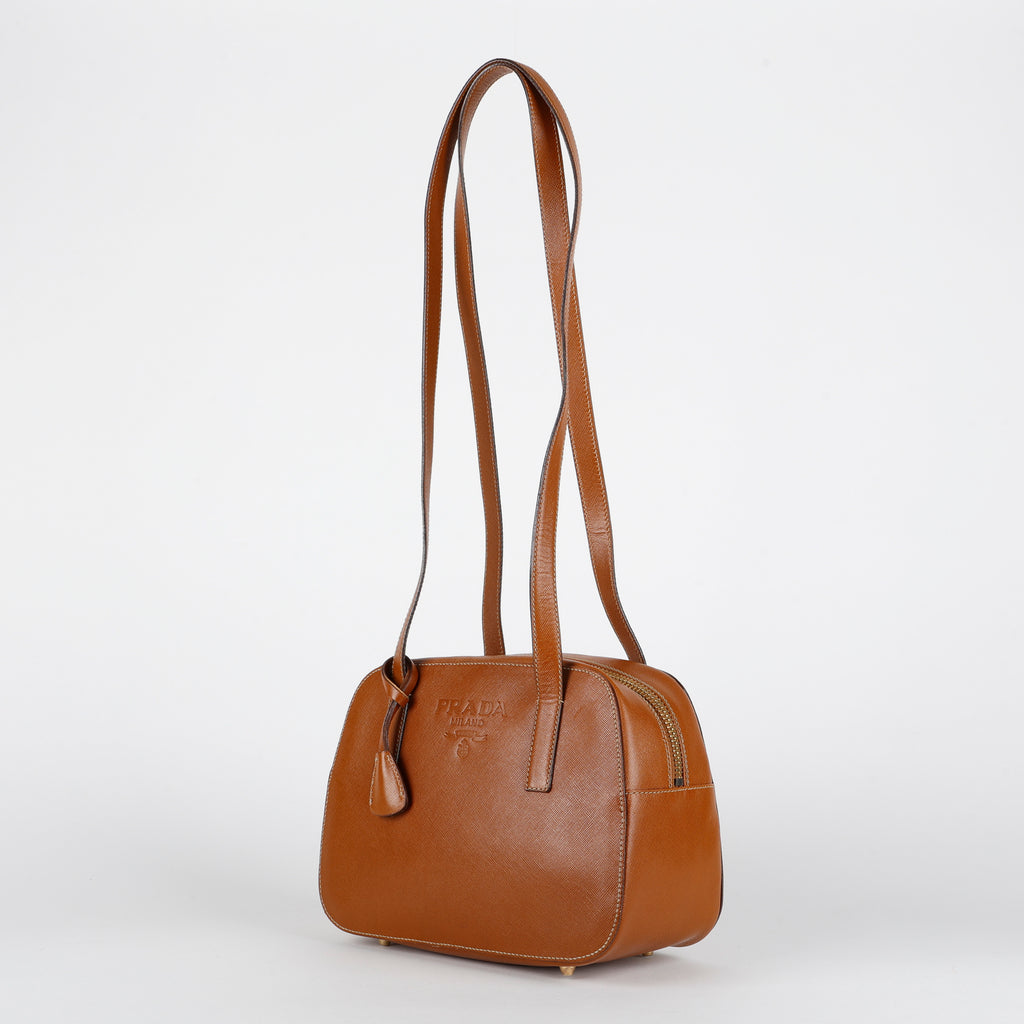Brown Saffiano Leather Bowler