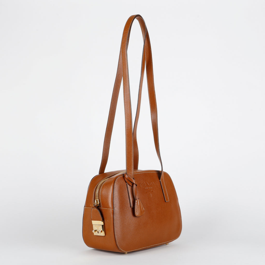Brown Saffiano Leather Bowler