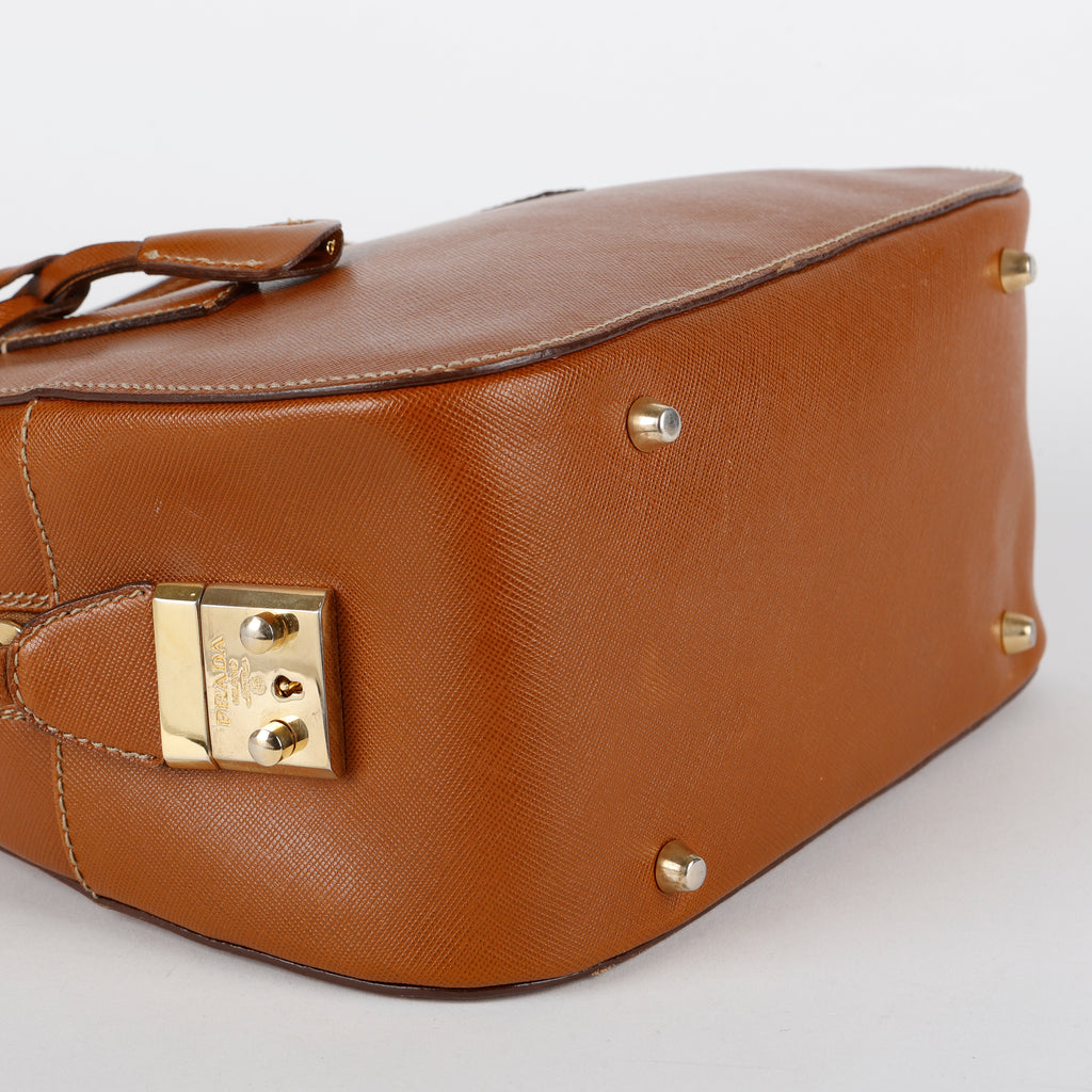 Brown Saffiano Leather Bowler