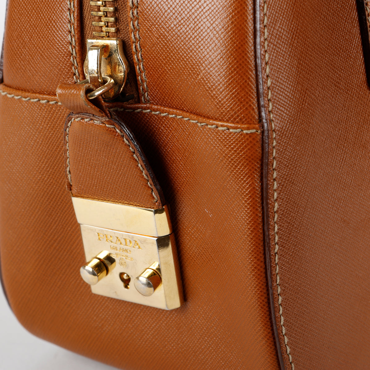 Brown Saffiano Leather Bowler