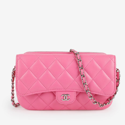 Classic Flap Wallet on Chain, Pink Lambskin