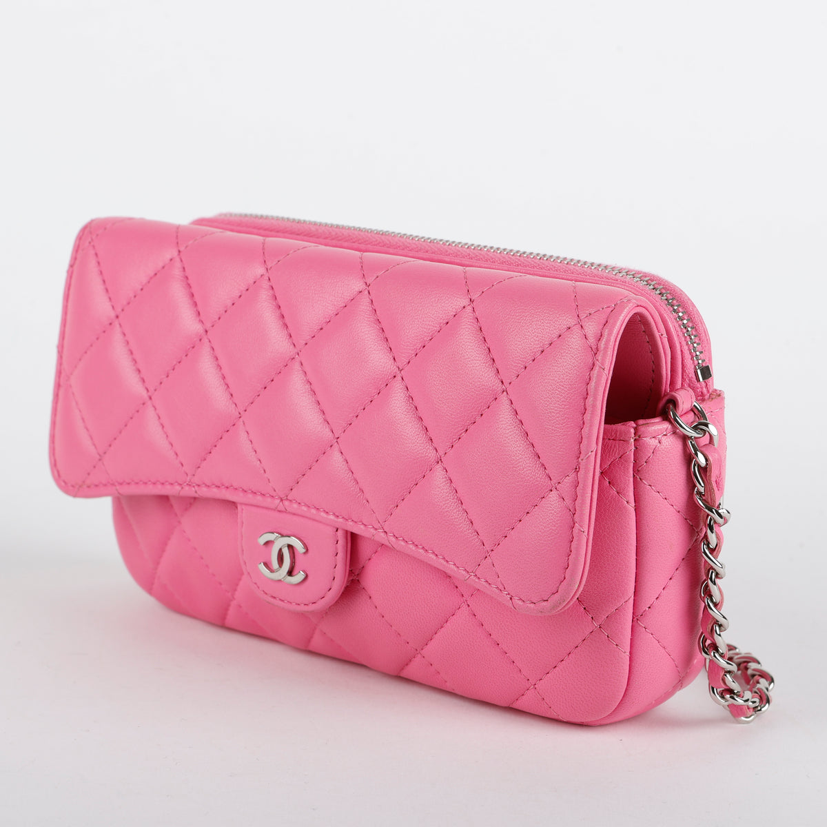 Classic Flap Wallet on Chain, Pink Lambskin