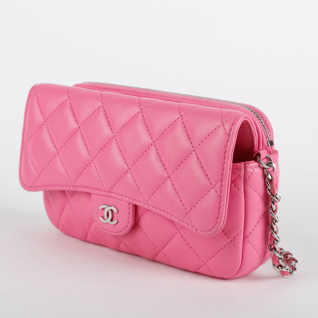 Classic Flap Wallet on Chain, Pink Lambskin