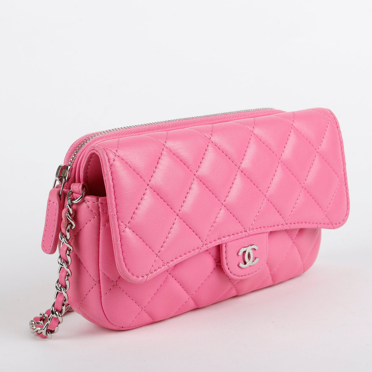 Classic Flap Wallet on Chain, Pink Lambskin