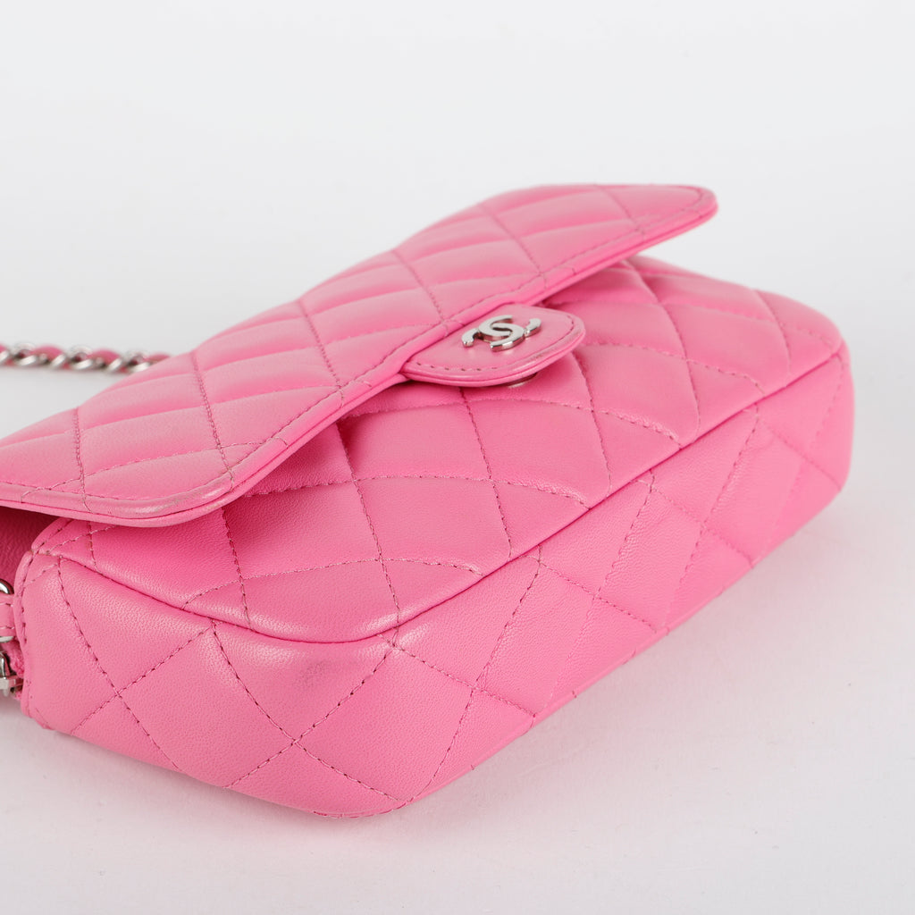 Classic Flap Wallet on Chain, Pink Lambskin
