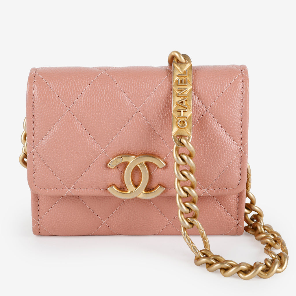 Card Holder on Chain, Mauve Caviar
