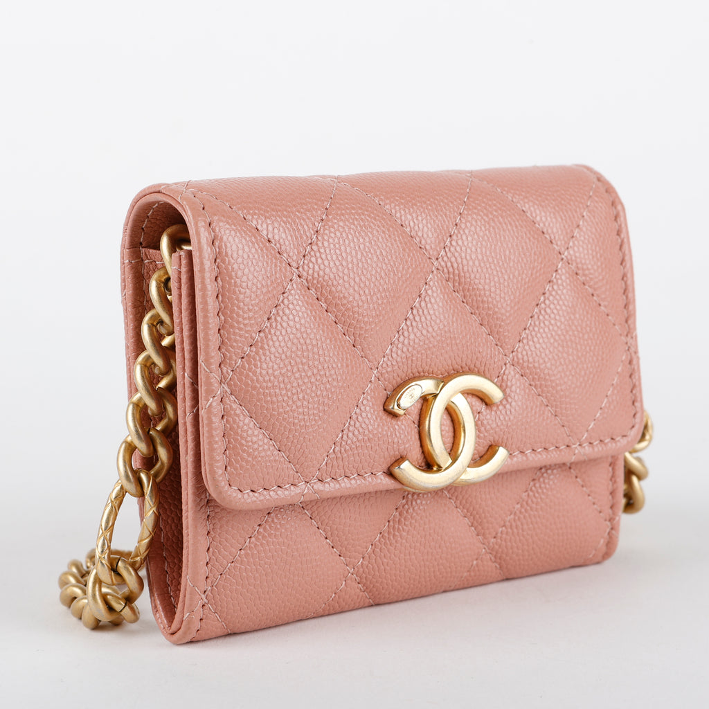 Card Holder on Chain, Mauve Caviar