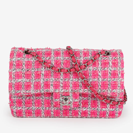 Medium Double Flap, Fuchsia/White Tweed