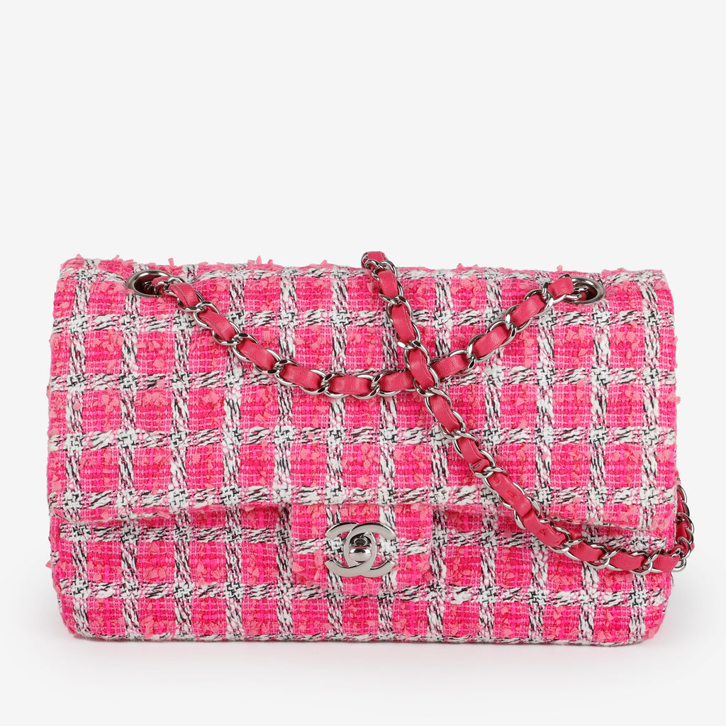 Medium Double Flap, Fuchsia/White Tweed