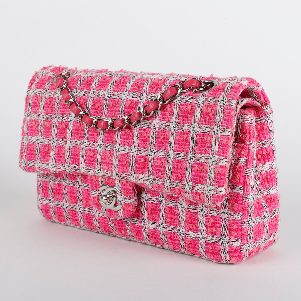 Medium Double Flap, Fuchsia/White Tweed