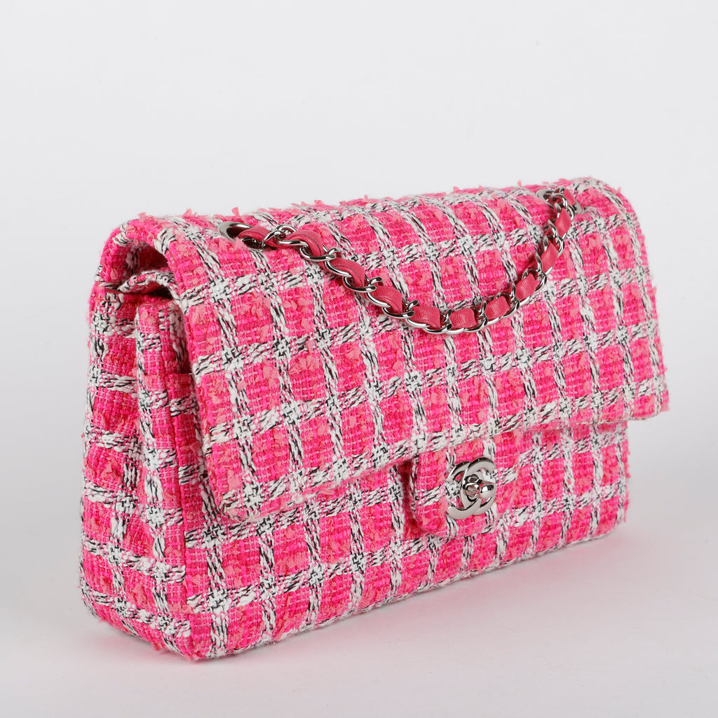 Medium Double Flap, Fuchsia/White Tweed