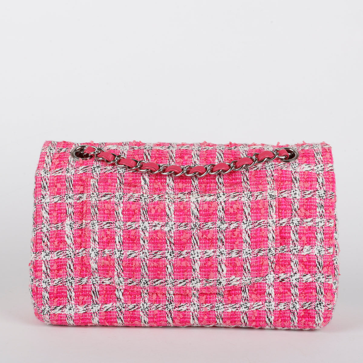 Medium Double Flap, Fuchsia/White Tweed
