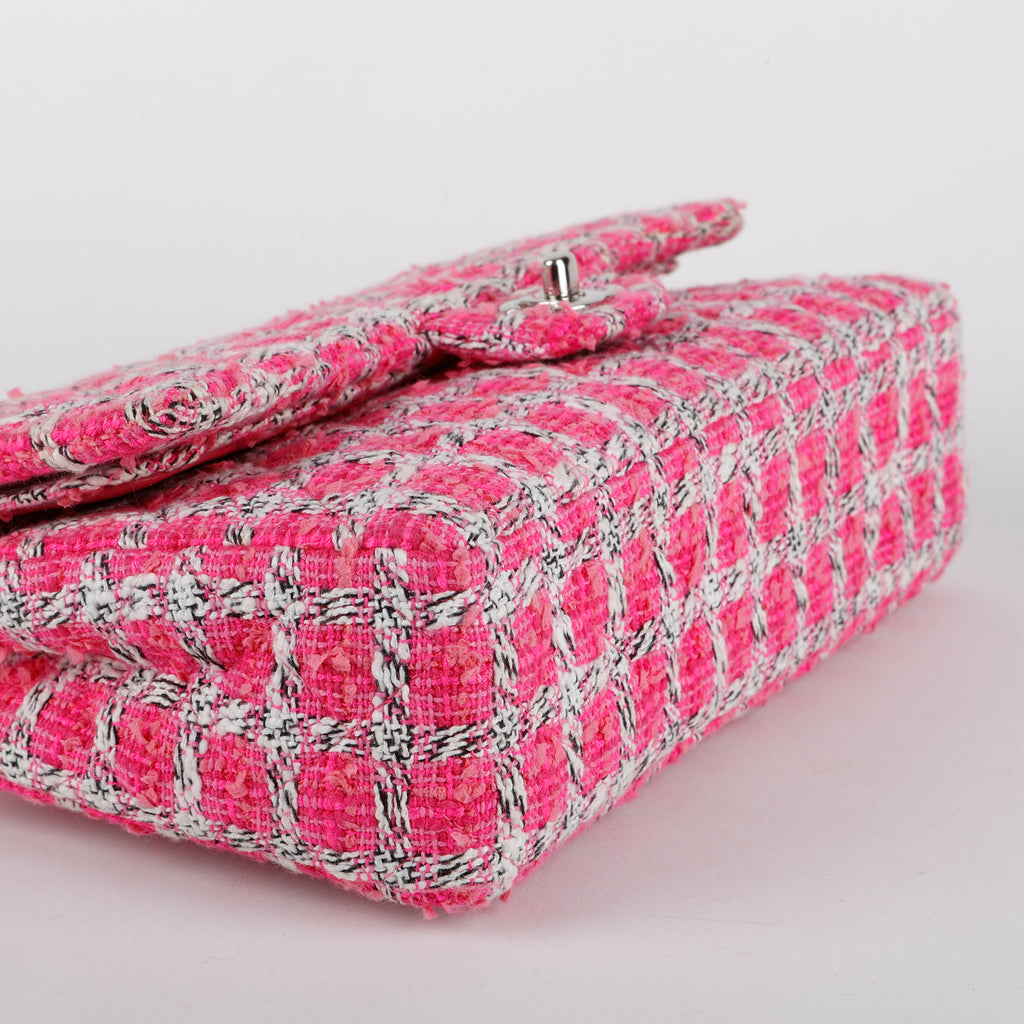 Medium Double Flap, Fuchsia/White Tweed