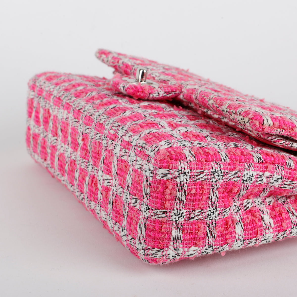 Medium Double Flap, Fuchsia/White Tweed