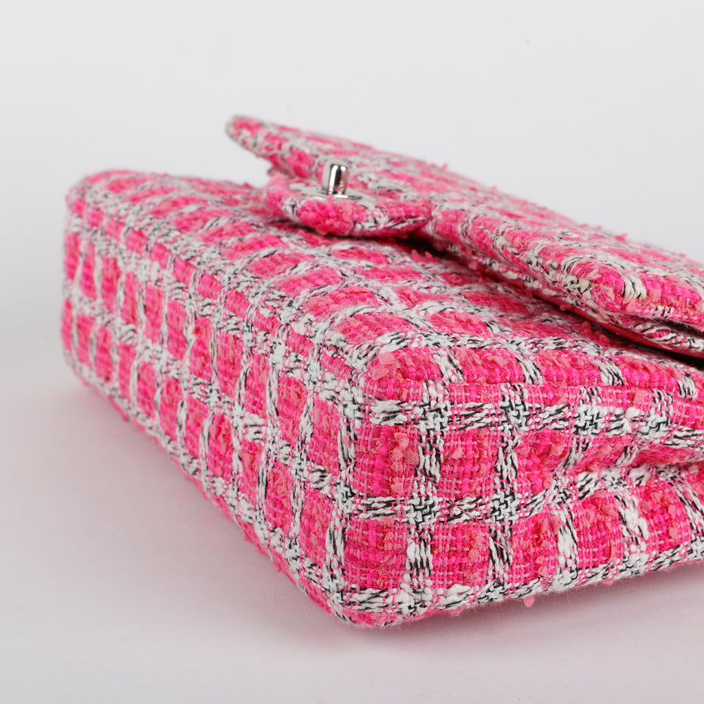 Medium Double Flap, Fuchsia/White Tweed