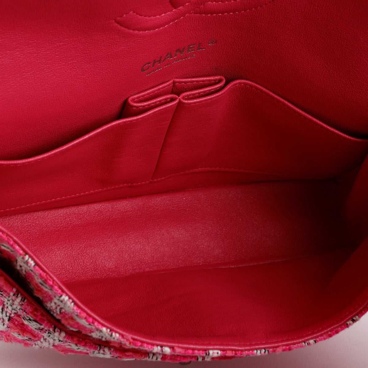 Medium Double Flap, Fuchsia/White Tweed