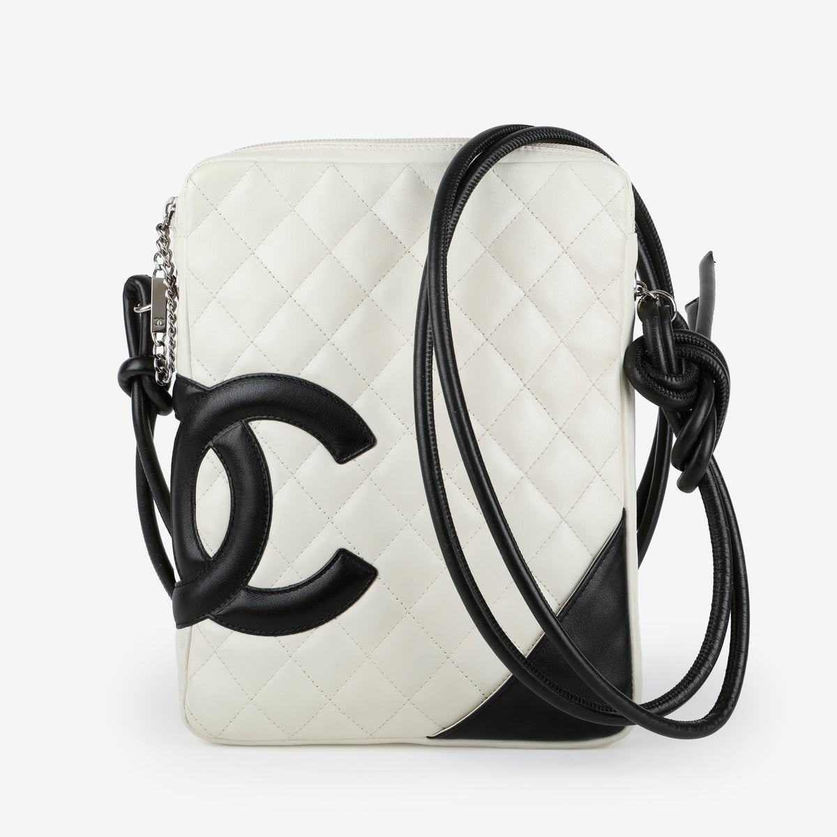 Small Cambon Crossbody Bag, White/Black Lambskin