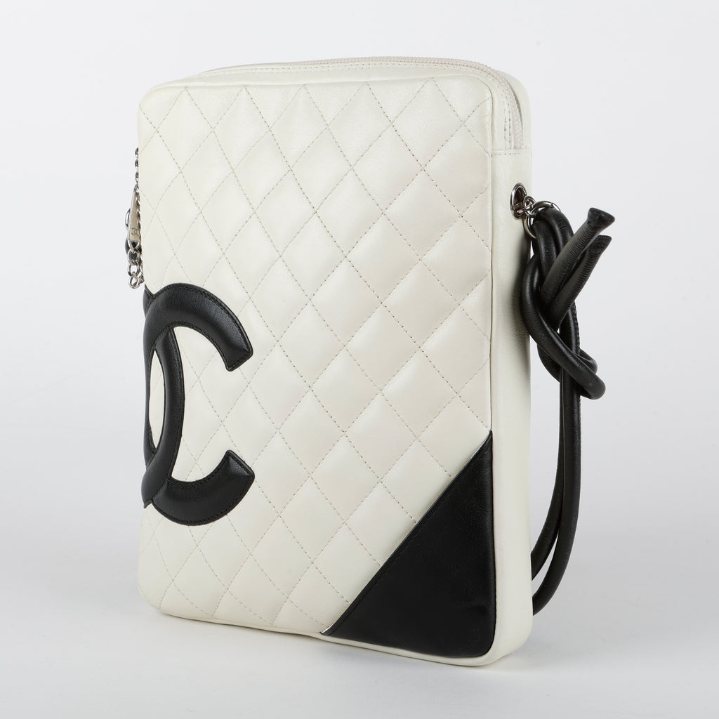 Small Cambon Crossbody Bag, White/Black Lambskin