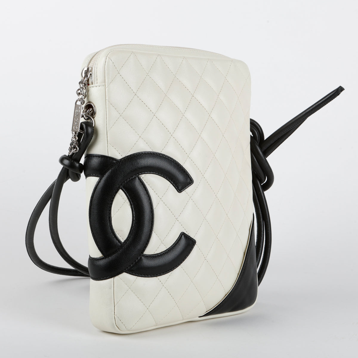 Small Cambon Crossbody Bag, White/Black Lambskin