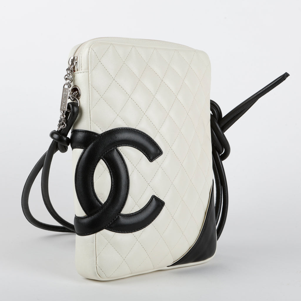 Small Cambon Crossbody Bag, White/Black Lambskin