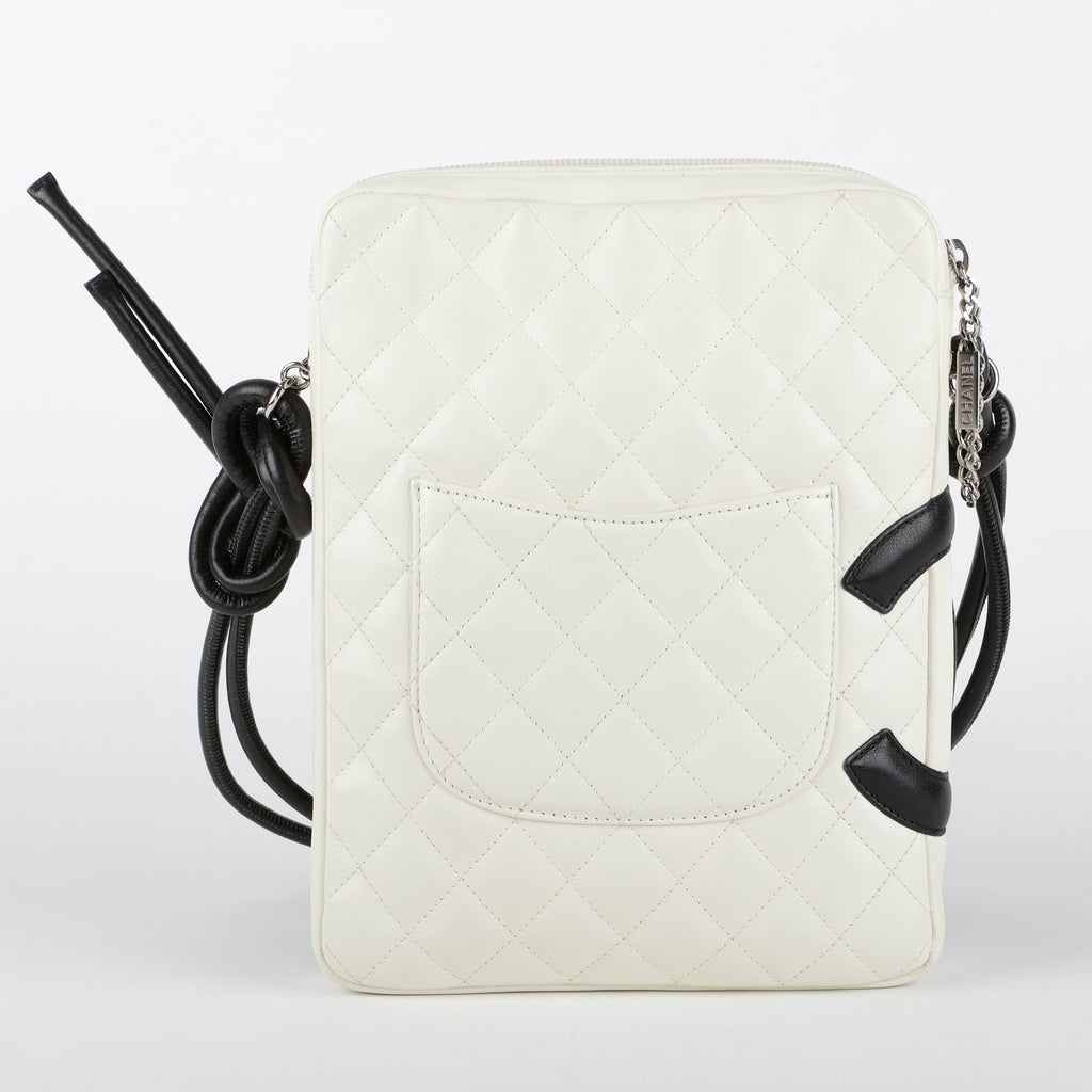 Small Cambon Crossbody Bag, White/Black Lambskin