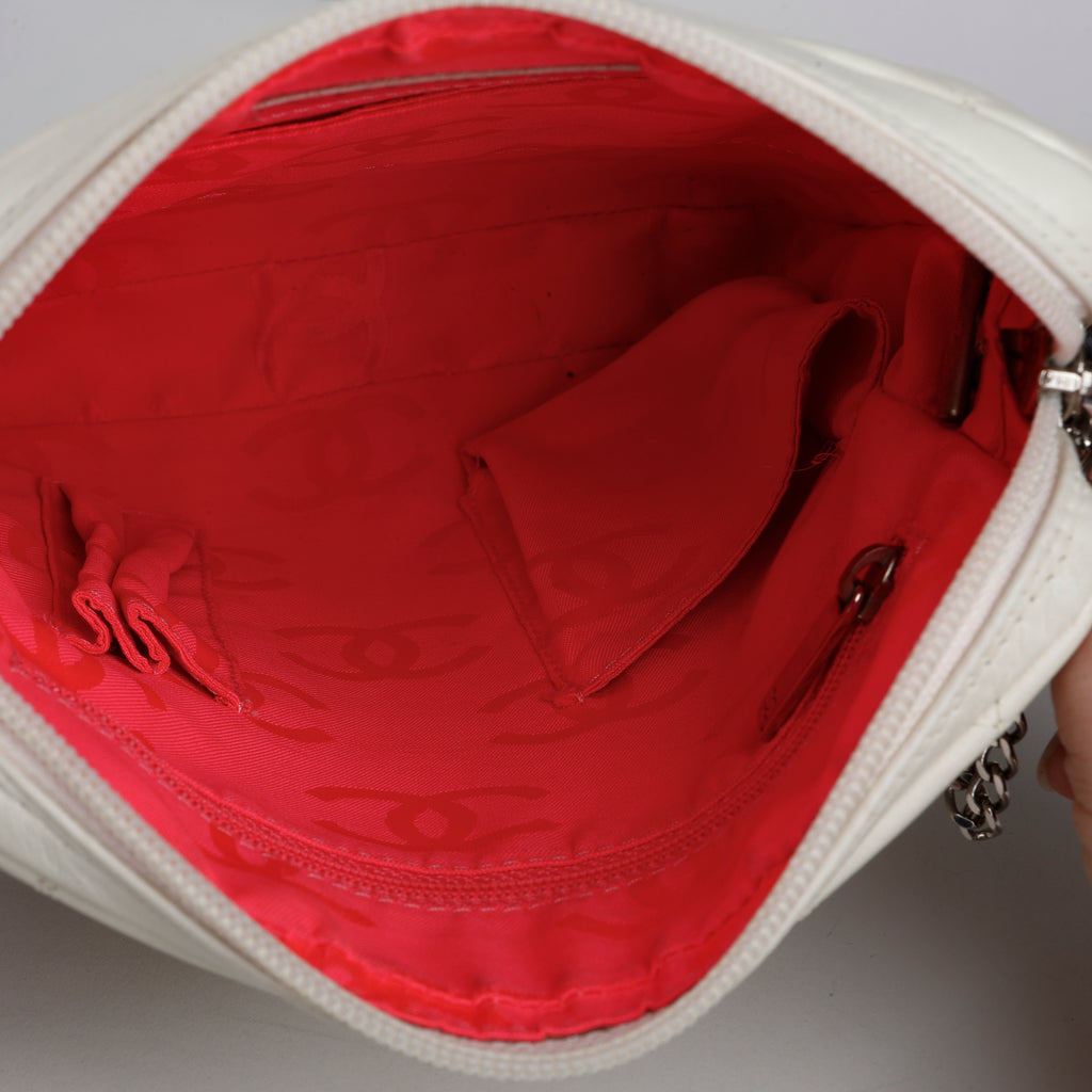 Small Cambon Crossbody Bag, White/Black Lambskin