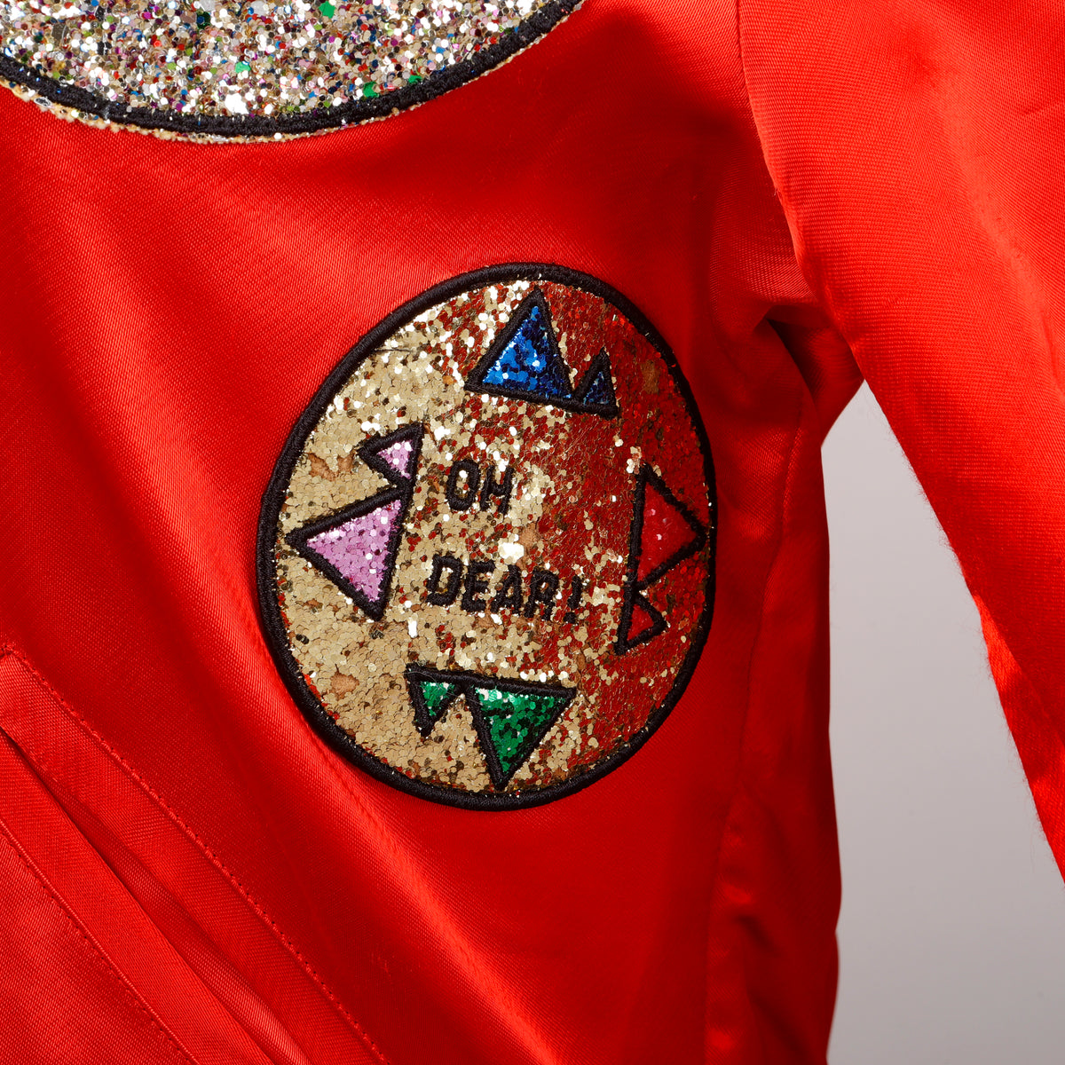 "Oh Dear" Bomber Jacket, Red/Glitter