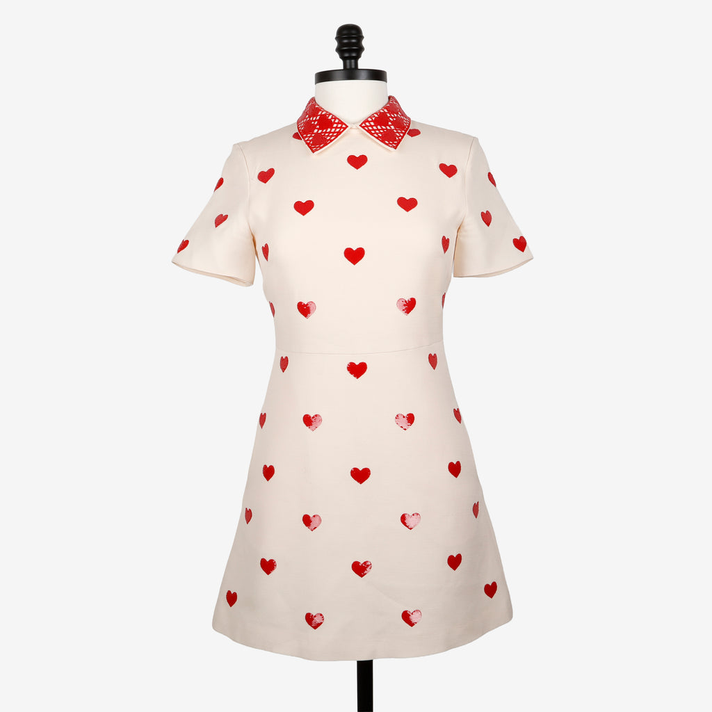 Embroidered Crepe Couture Dress, Red/Cream