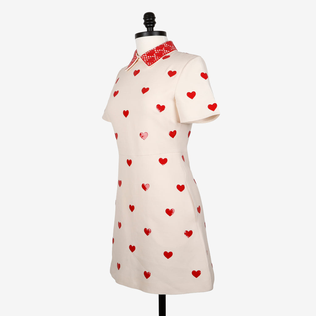 Embroidered Crepe Couture Dress, Red/Cream