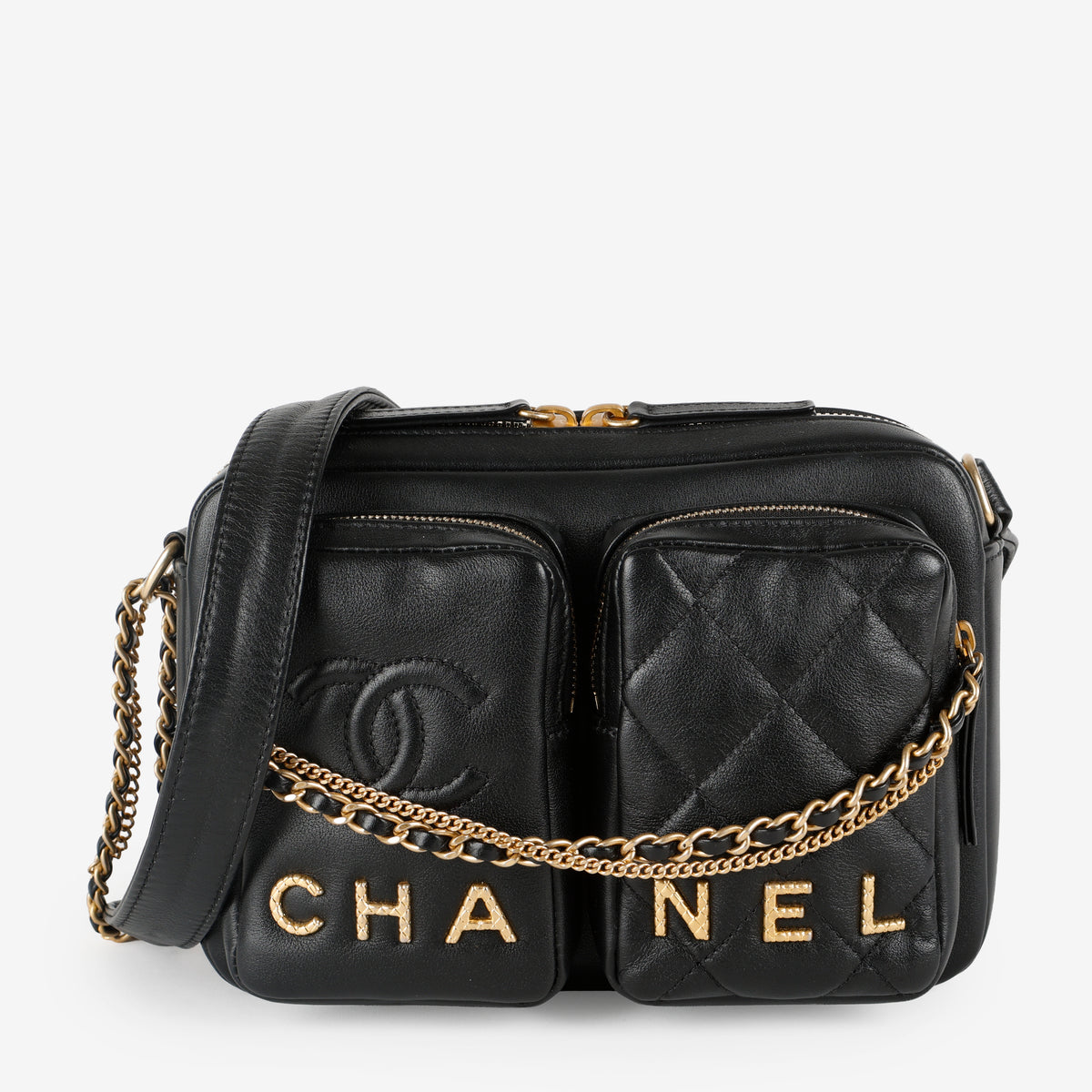 Small Camera Bag, Black Lambskin