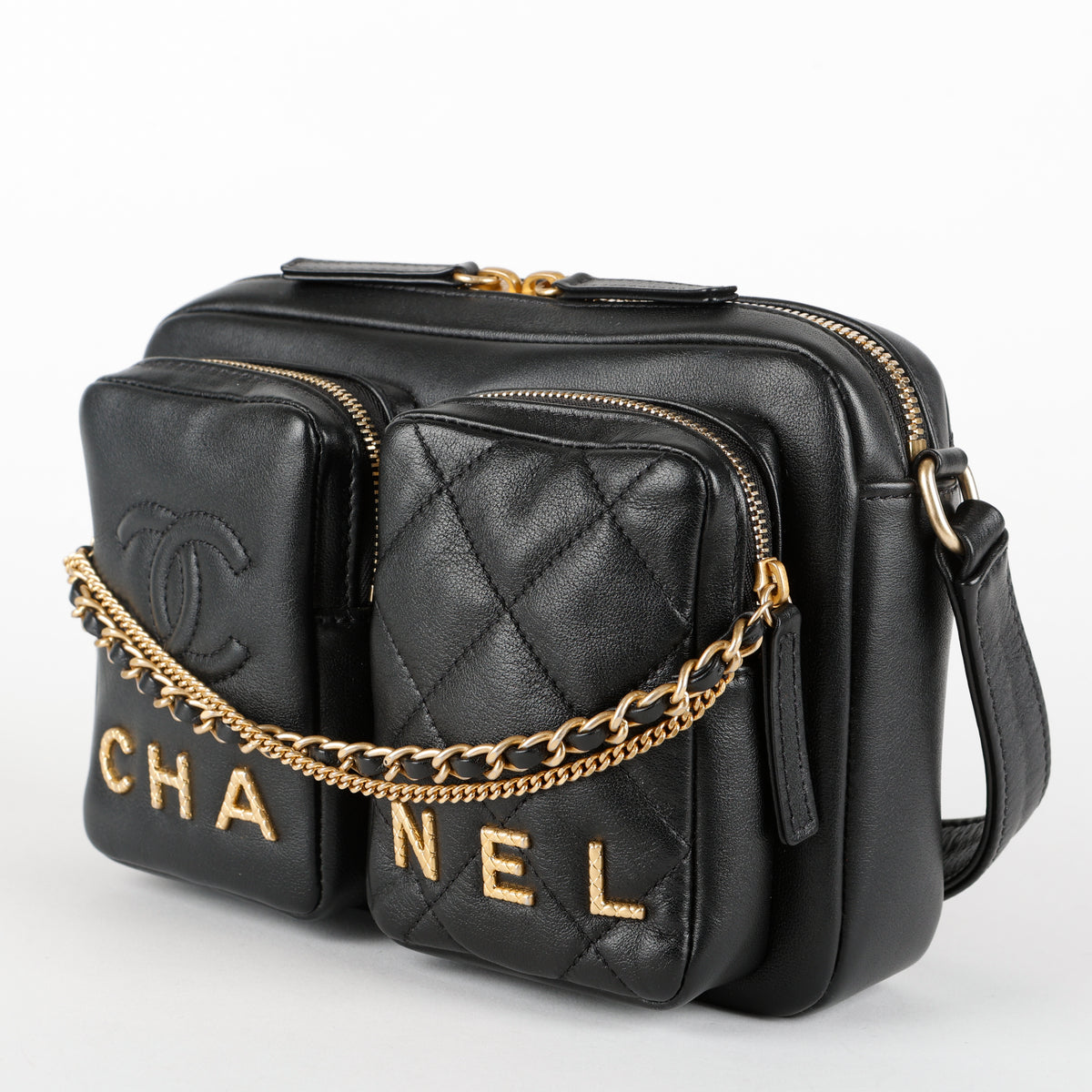 Small Camera Bag, Black Lambskin
