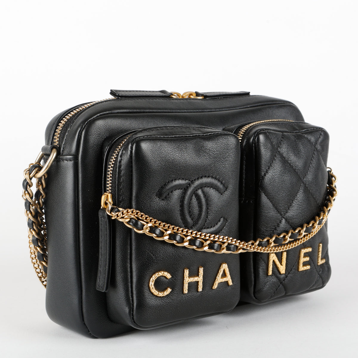 Small Camera Bag, Black Lambskin