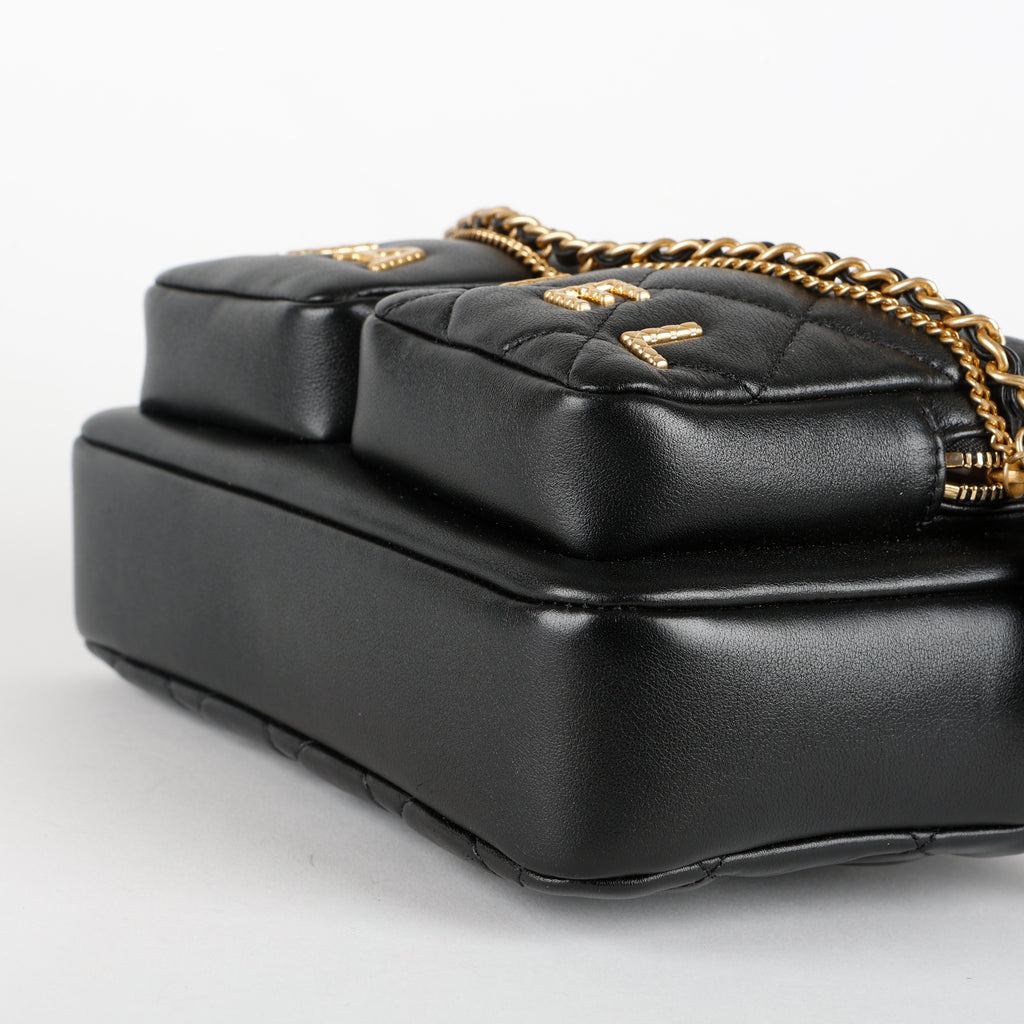 Small Camera Bag, Black Lambskin