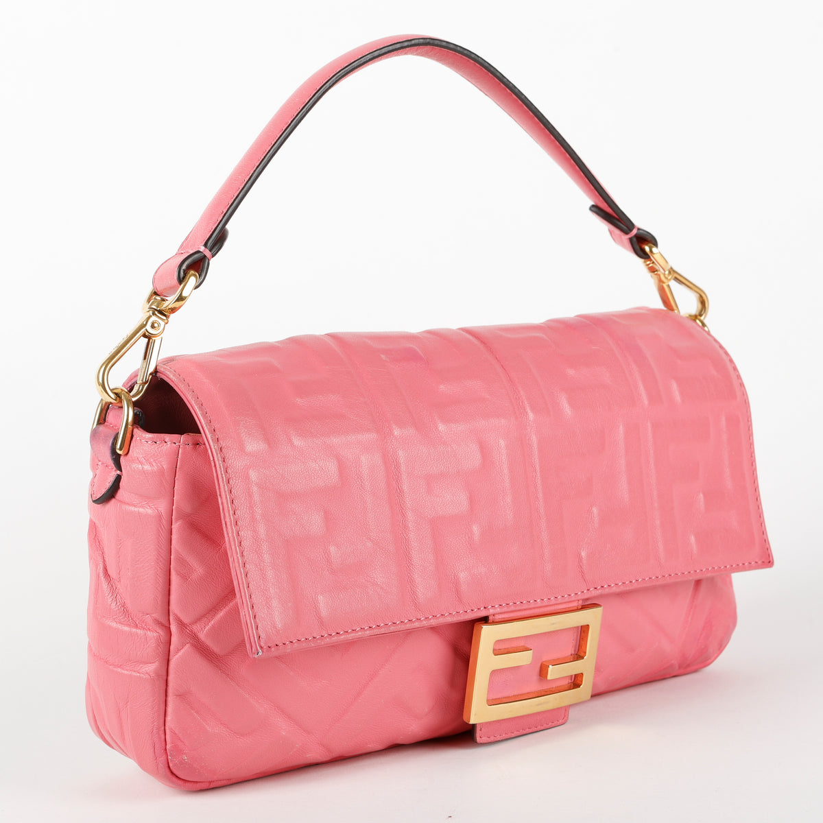 Medium Nappa Embossed Baguette, Pink